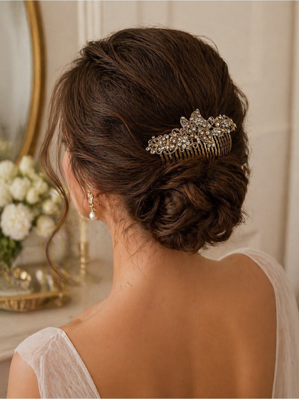 Gold Rhinestone Butterfly Floral Hair Comb Bridal Wedding Prom Formal Accessory - Picture 6 of 9